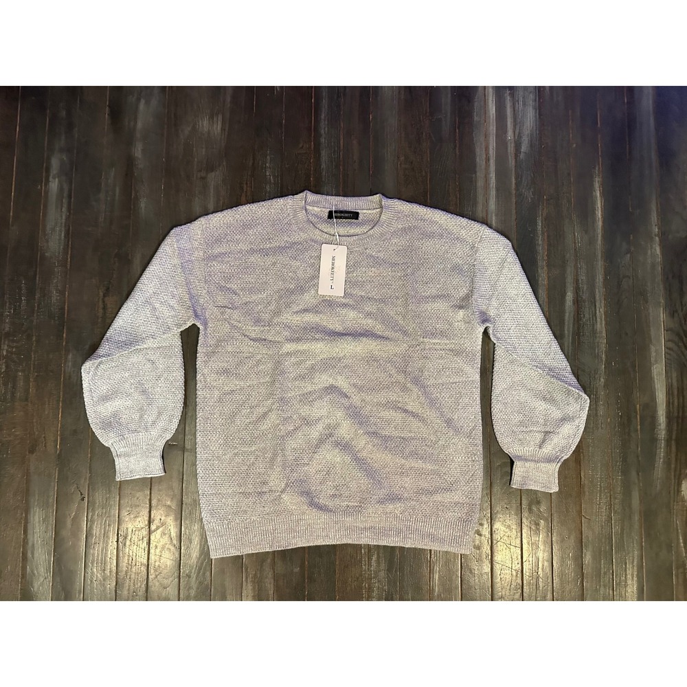 MEROKEETY Womens Oversized Crewneck Sweater Lantern Sleeve Popcorn Knit Grey L - Picture 3 of 4